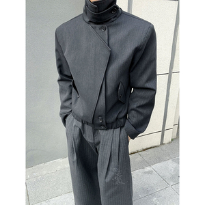 廓形叠门襟正肩潮流立领短款拉链夹克外套 YY78-P128，男装夹克，电商A330-1