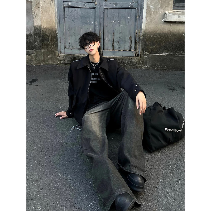 美式cleanfit垫肩短款外套男痞帅翻领正肩感夹克潮XZ04-P148,男装夹克,电商A330-1