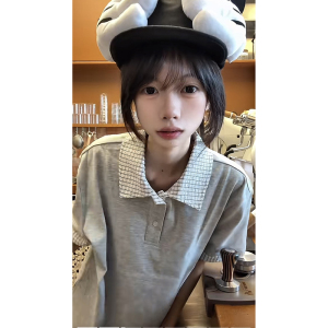 ~美式假两件条纹t恤衫男女五分袖ins复古短袖polo潮 pl23-p48图片