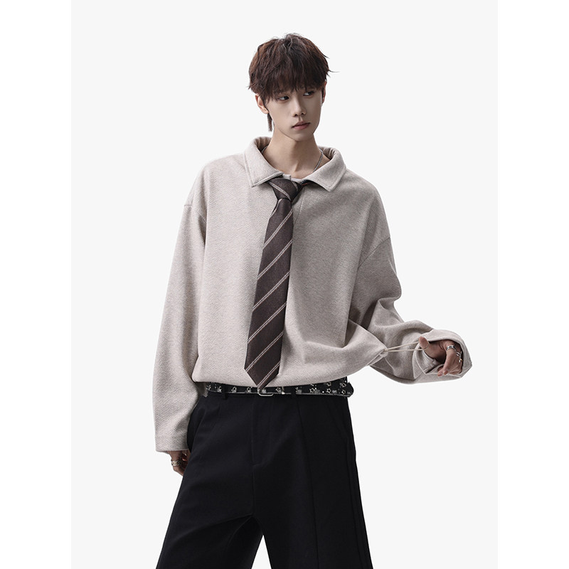 26/春美式复古宽松polo翻领卫衣外套头男女PL50-P68送领带，女装短外套，电商A330-1