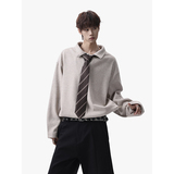 现货~美式复古宽松polo翻领卫衣外套头男女PL50-P68送领带，女装短外套，电商A330-1