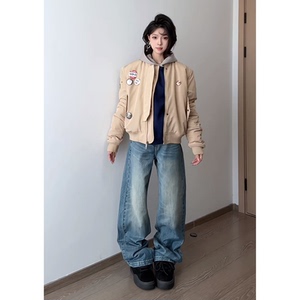 ~bomber棒球复古boxy飞行夹克棉服外套秋冬休闲Y30-P128图片