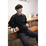 千鸟格拼接领口门襟黑色夹克外套JK122-P108，男装夹克，电商A330-1