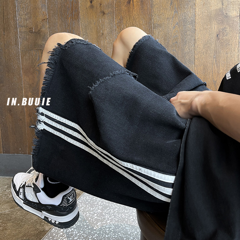 23/夏经典三条杠破洞牛仔短裤潮流休闲裤K030-P50控68M-2XL，男装牛仔裤，电商A330-1