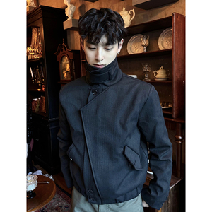 26/秋 廓形叠门襟正肩潮流立领短款拉链夹克外套 YY78-P128，男装夹克，电商A330-1