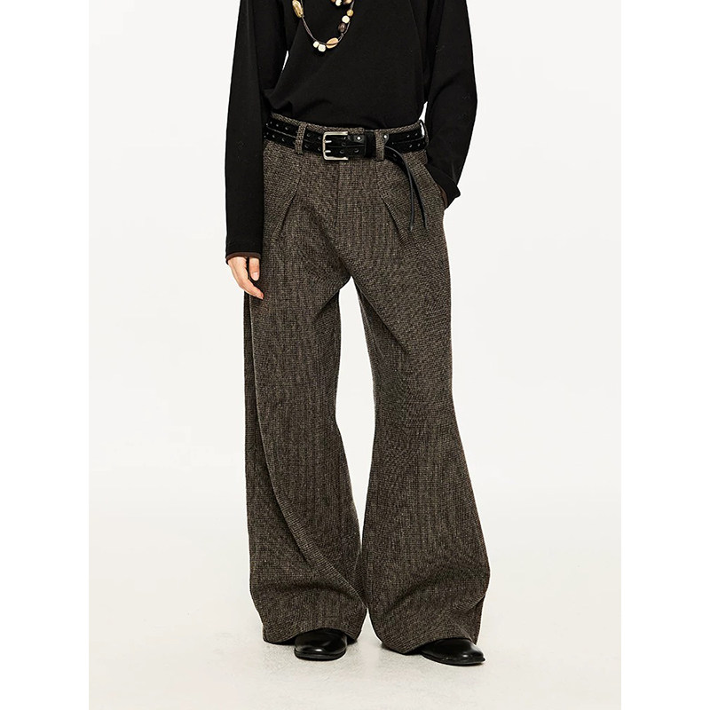 ·千鸟格打褶微阔A字休闲长裤西裤K0220-P68M-2XL，男装西裤，电商A330-1