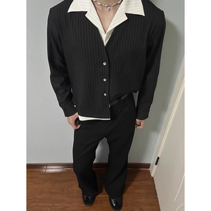 26/春季 现货 古巴领假两件撞色抗皱通勤长袖衬衫 CS36-P48，男装衬衫，电商A330-1