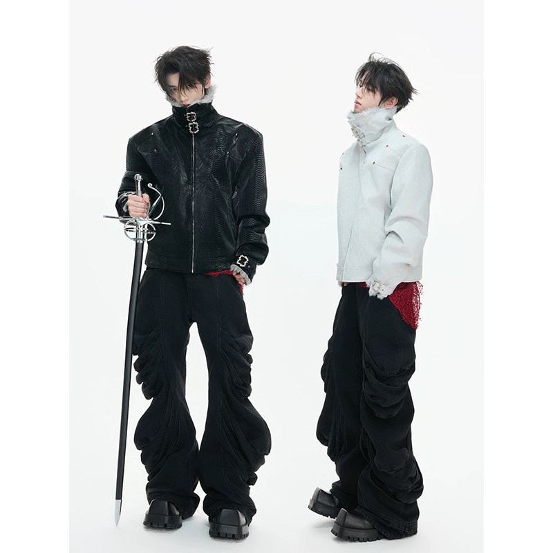 ArguECulturE黑蟒*原创蛇纹肌理感座山雕棉衣外套YY75-P138,男装棉衣,电商A330-1