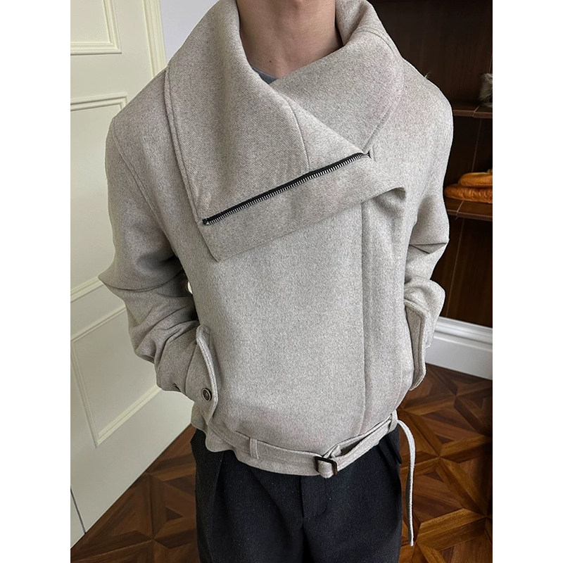 26/春斜拉链多穿领型正肩廓形毛呢绑带夹克YY73-P128，男装夹克，电商A330-1