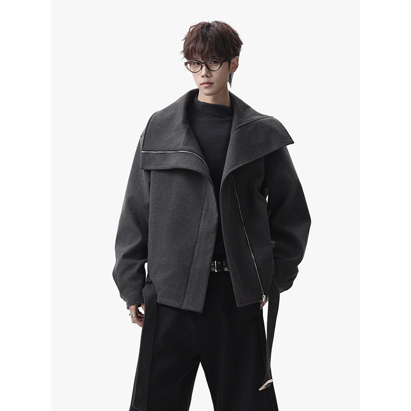 26/春季斜拉链多穿领型正肩廓形毛呢绑带夹克YY73-P128，男装夹克，电商A330-1