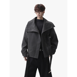 ~斜拉链多穿领型正肩廓形毛呢绑带夹克YY73-P128，男装夹克，电商A330-1