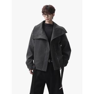 26/春季 斜拉链多穿领型正肩廓形毛呢绑带夹克 YY73-P128，男装夹克，电商A330-1