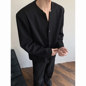 金属扣小众设计痞帅宽松垫肩夹克外套上衣男潮 JK61-P108图片