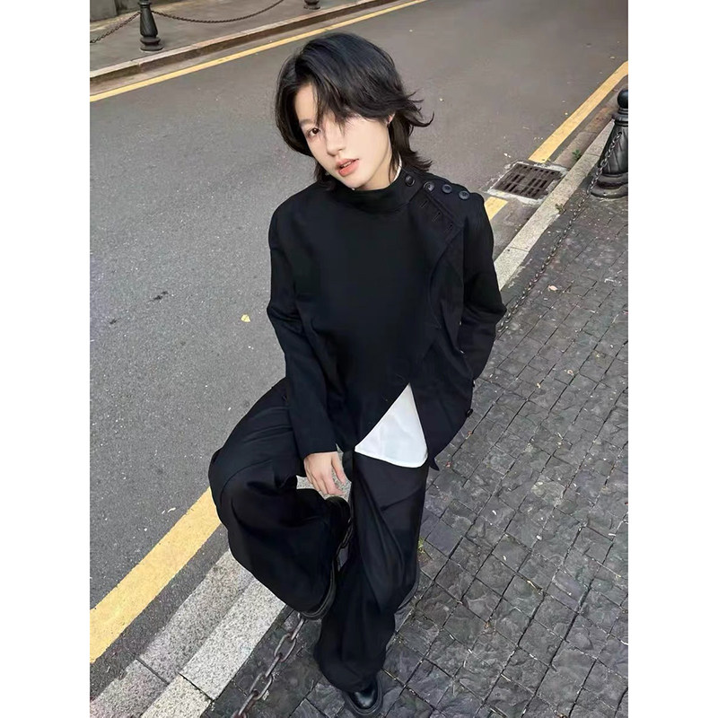 25/秋季黑色短款击剑服设计感多形态美式夹克JK156-P118,男装夹克,电商A330-1