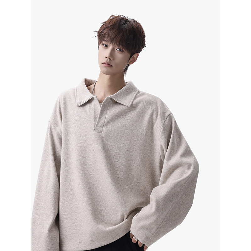 美式复古宽松polo翻领卫衣外套头男女PL50-P68送领带，女装短外套，电商A330-1