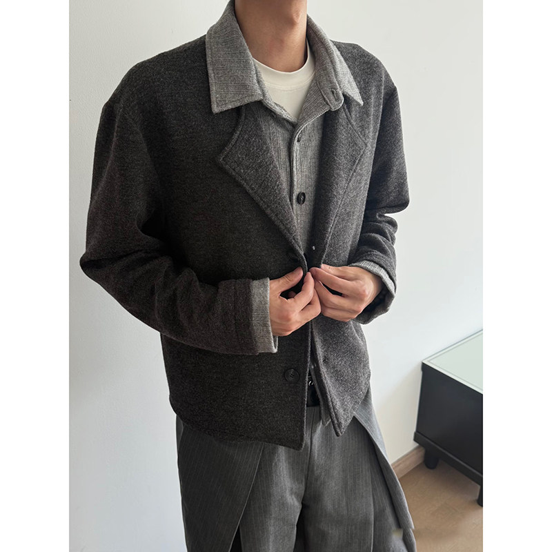 花纱麦穗提花撞色假两件拼接正肩针织开衫长袖JK130-P88,男装卫衣,电商A330-1