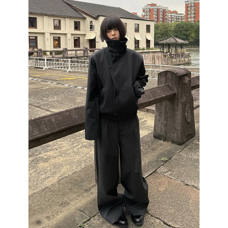 廓形门襟正肩潮流立领短款拉链夹克外套YY78-P128，男装夹克，电商A330-1