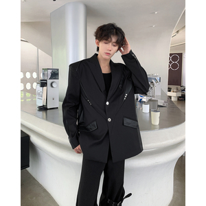24/秋季 高级解构pu皮拼接西服外套男 XZ07-P118 控148图片