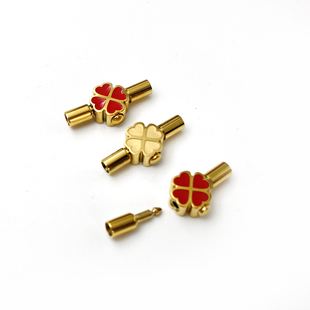 不锈钢四叶草扣手绳扣头4叶草滴红油手链链接扣皮红绳手环扣配件