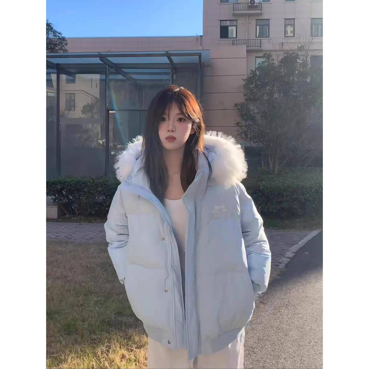 韩系毛领连帽棉服女2025新款冬季学生宽松百搭加厚保暖派克服棉衣