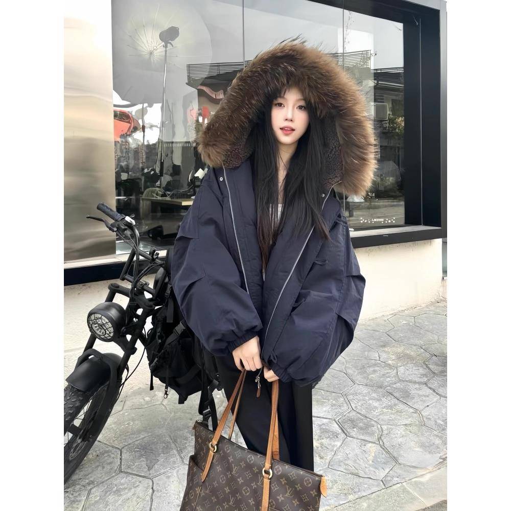 羽绒棉服女2025冬季新款大毛领覆古加厚派克服棉袄外套小个子棉衣