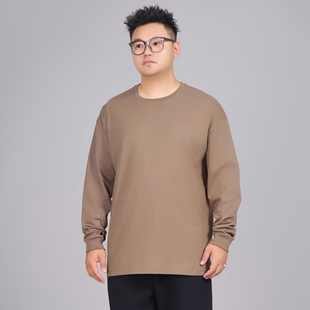 胖子宽松纯色白t打底衫 t恤男加肥加大码 重磅春秋纯棉长袖 2026新款