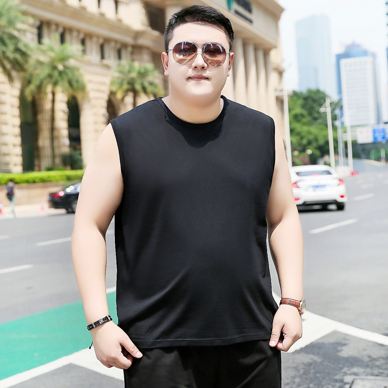 【可定制】无袖t恤男 夏季纯棉弹力宽肩加肥大码坎肩宽松胖子背心