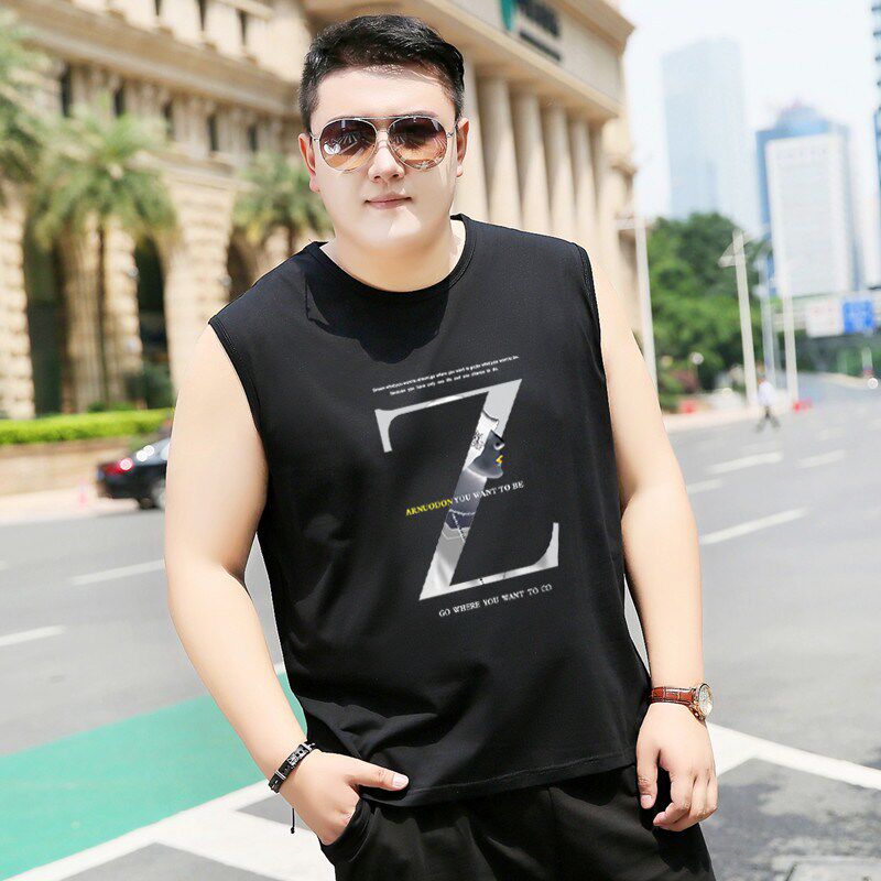 夏季无袖男t恤 纯棉弹力宽松休闲坎肩健身宽肩背心加肥加大码胖子