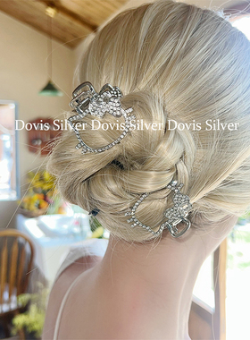 kitty猫咪发抓银色碎钻甜酷风y2k小号抓夹半扎发抓头饰盘发可爱女