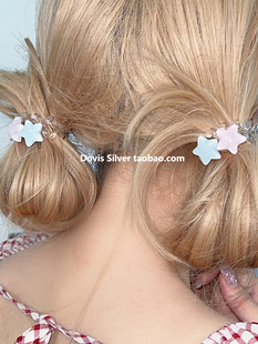 春夏ins风法式少女电话线小皮筋可爱小众闪光星星头绳两用少女心