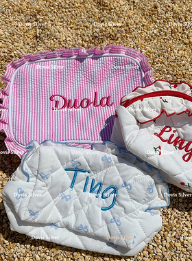 DovisSilver独家定制ins风小众刺绣名字礼物伴手礼化妆包收纳袋女