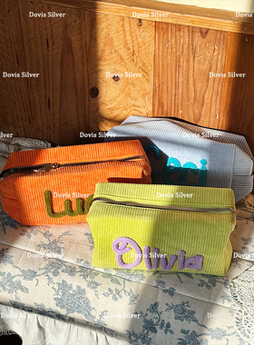 ins撞色个性定制毛线英文名伴手礼礼物闺蜜伴娘生日收纳化妆包女