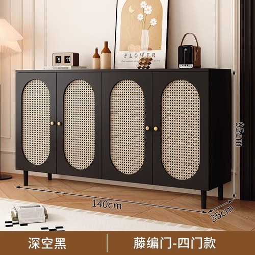 阳漫藤编覆古黑色鞋柜门口家用入户简约现代玄关一体靠墙多层收