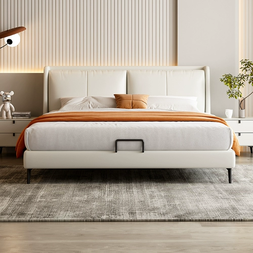 Показать санскрит, минималистская легкая роскошная кровать, двуспальная кровать, кожаная легкая роскошная главная кровать спальня спальня небольшая квартира Минимальная мебель 8