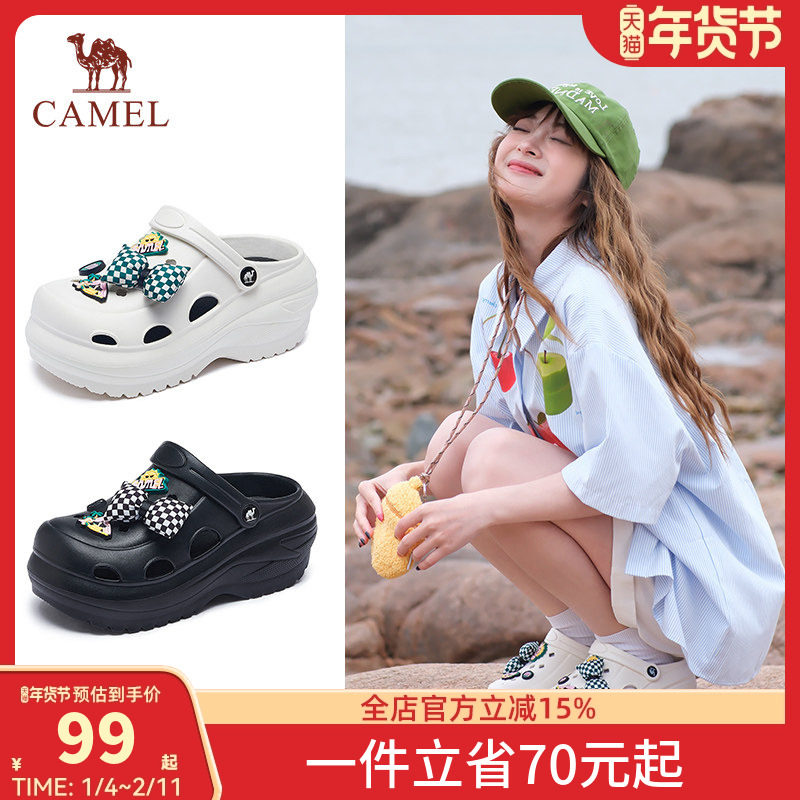 骆驼女鞋2026夏季新款厚底两穿凉鞋休闲沙滩拖鞋女外穿洞洞鞋