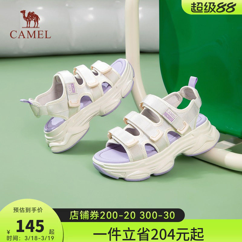 骆驼女鞋2026年夏季新款ins潮女休闲厚底凉鞋复古运动沙滩鞋