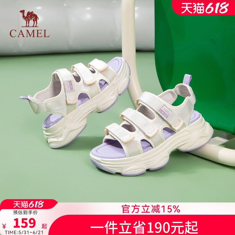 骆驼女鞋2026年夏季新款ins潮女休闲厚底凉鞋复古运动沙滩鞋