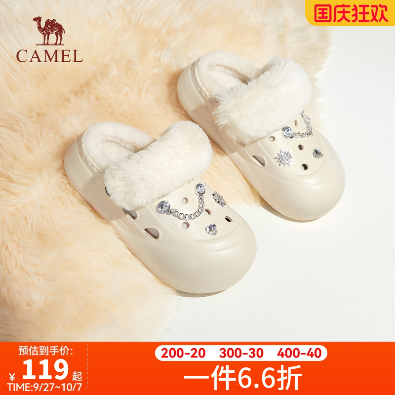 骆驼女鞋加绒洞洞鞋时尚雪地靴