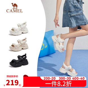 2024夏季 运动老爹凉鞋 骆驼女鞋 新款 女款 厚底增高休闲魔术贴沙滩鞋