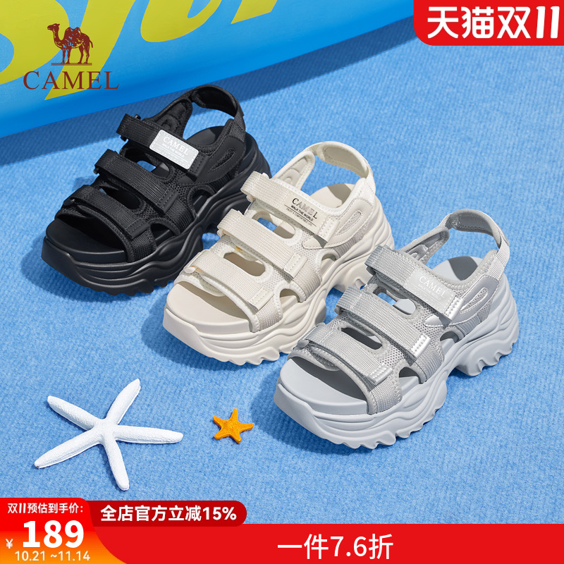 骆驼女鞋日常休闲凉鞋厚底增高