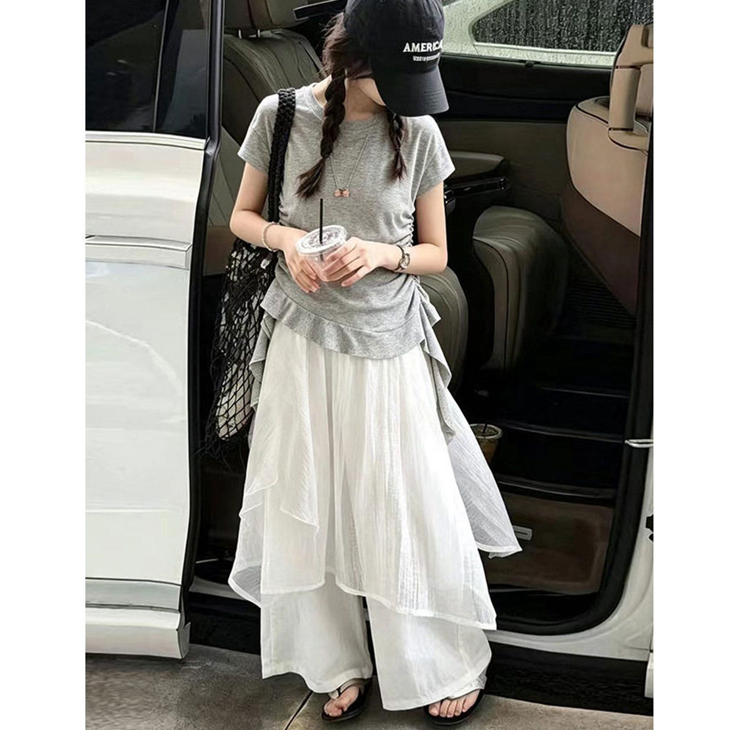 儿童套装26夏新款韩系女童不规则荷叶边中大童T恤阔腿裤裙裤套装