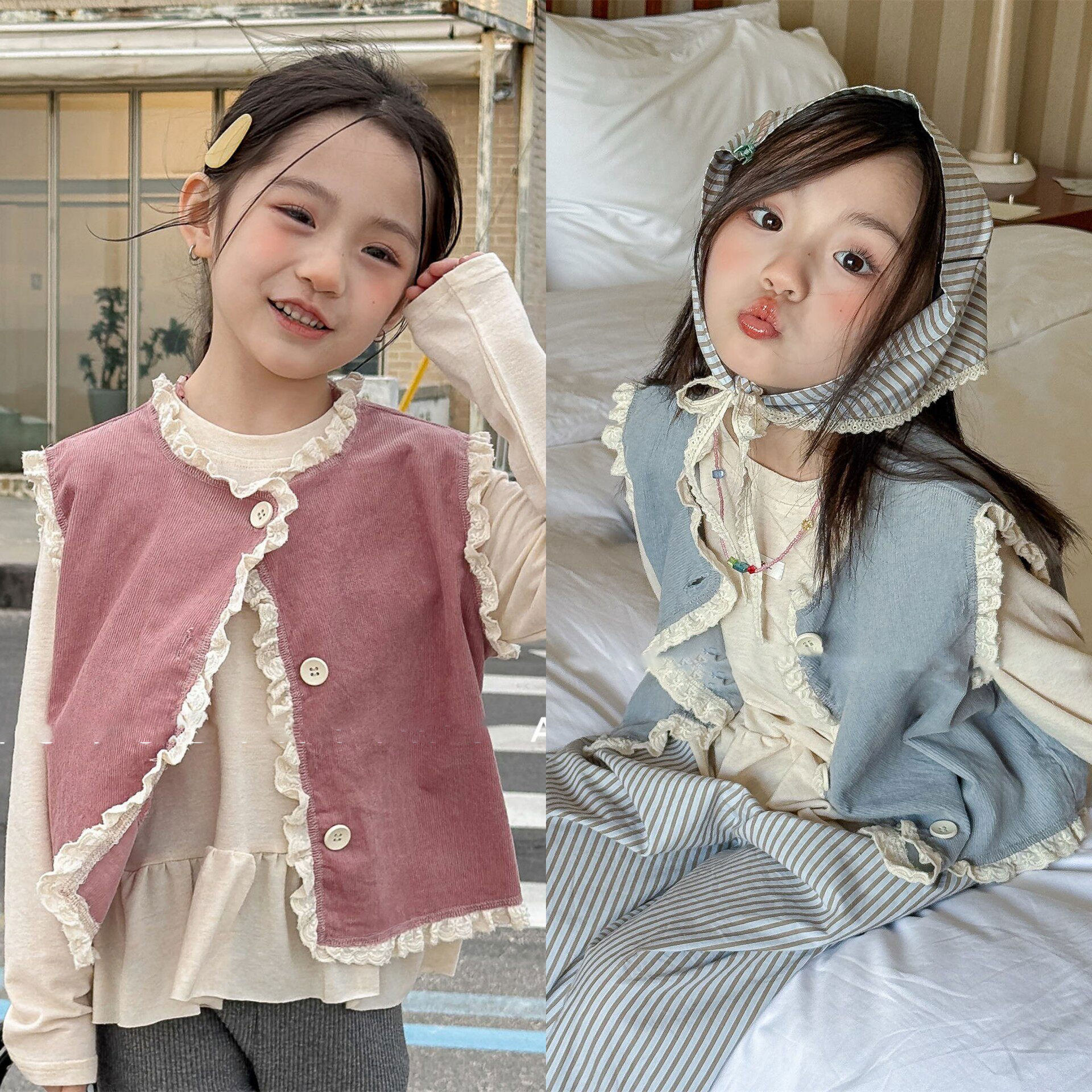 2026春季童装新款儿童韩版马甲女童时尚春秋装百搭花边马甲小外套