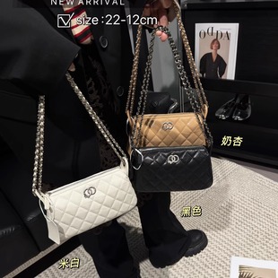 小香风鱼子酱链条包女vintage中古腋下麻将包超火真皮斜挎小方包