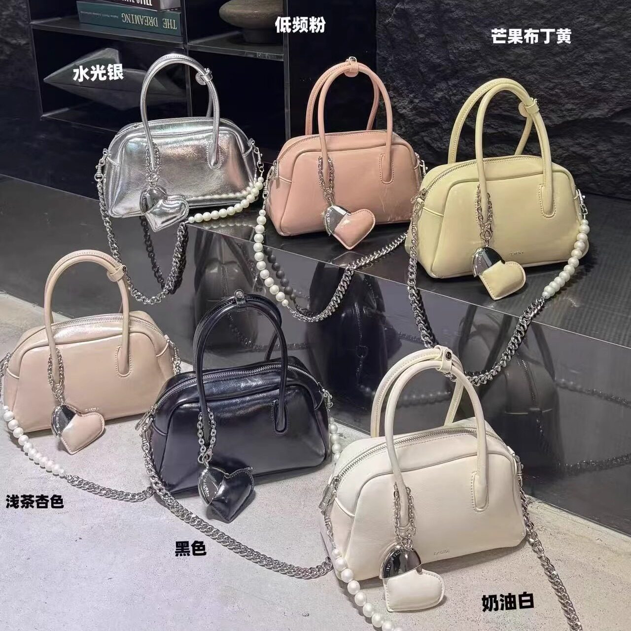 银色保龄球包包链条腋下包手提包图片