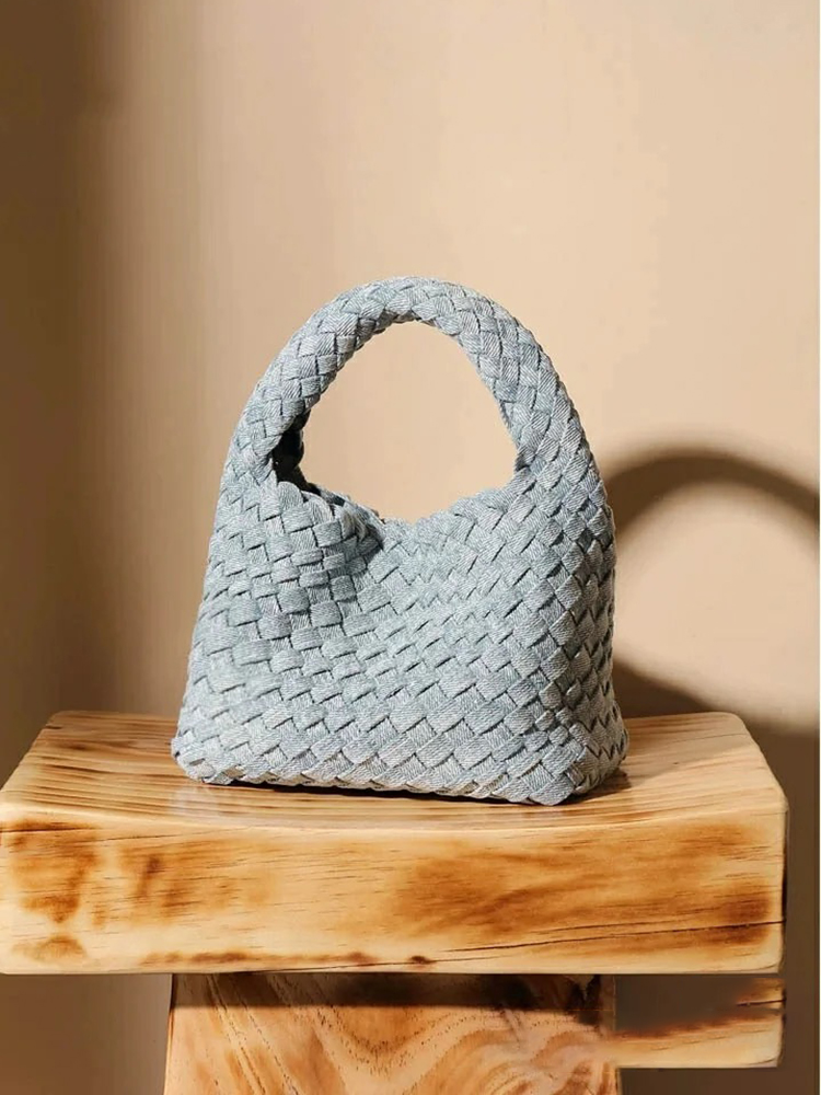 牛仔编织包手拎小包链条斜挎包女