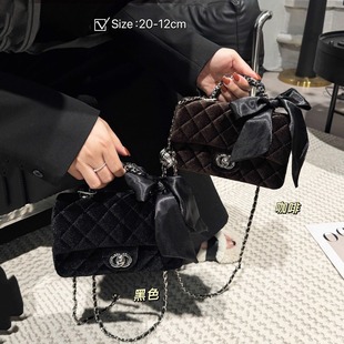 小香风丝绒菱格链条包女高级感时尚精致小拎包轻奢小众斜挎包小包