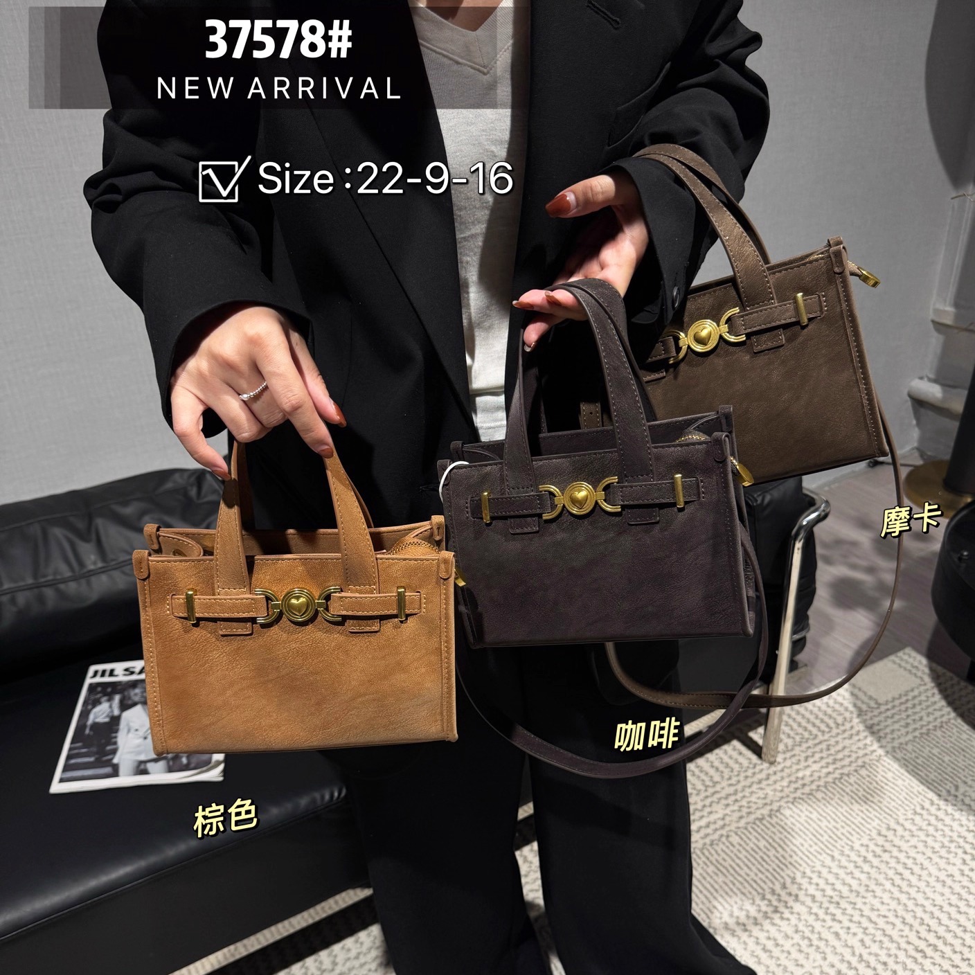 擦色牛皮托特包斜挎手提小方包女