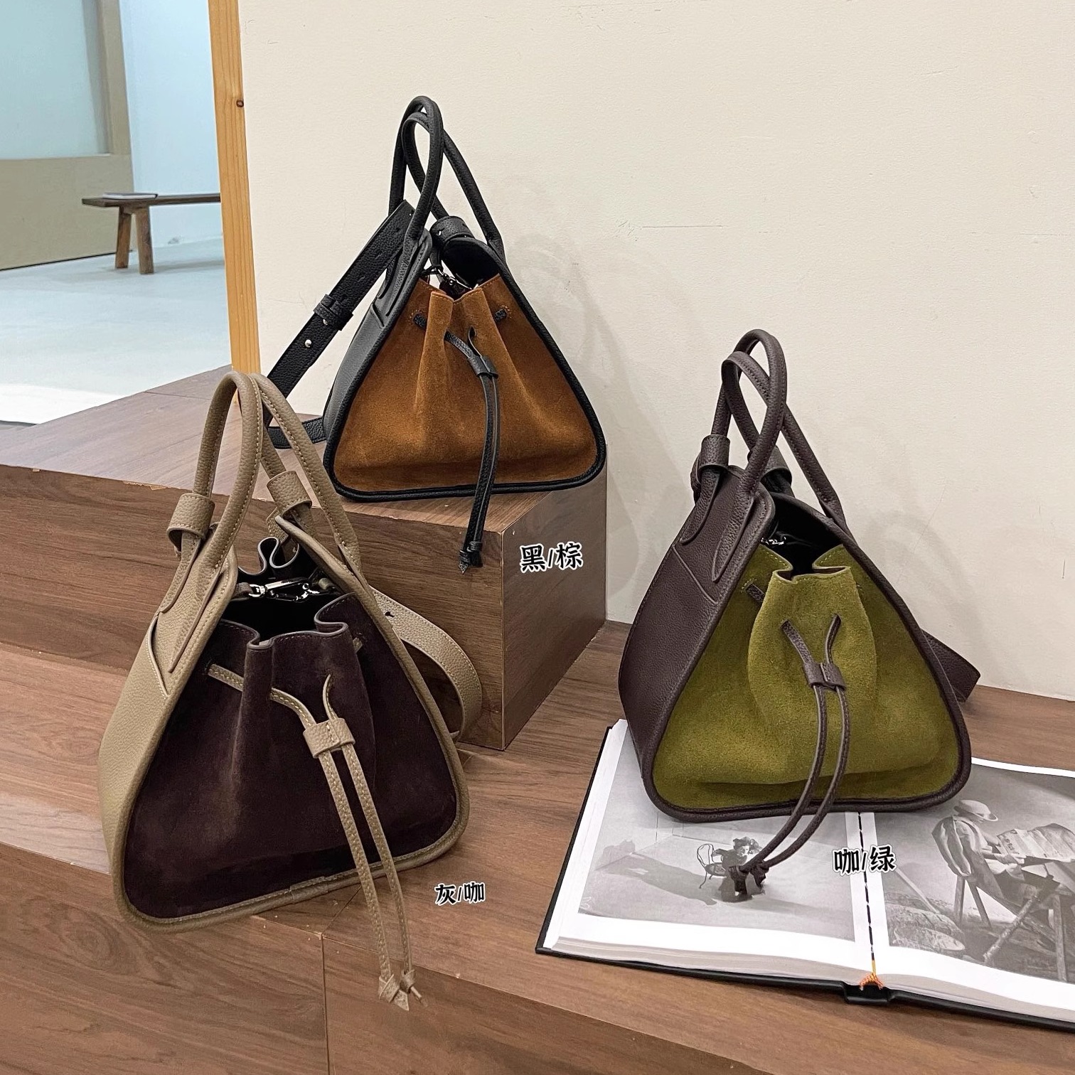 磨砂牛皮菜篮子水桶包小众手提包