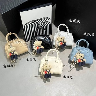 时尚真皮保龄球包包女今年流行超火精致手提包百搭单肩斜挎包小包