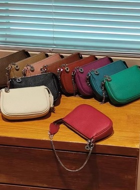 头层牛皮麻将包零钱包女包超火精致手拎包迷你小包包链条包口红包